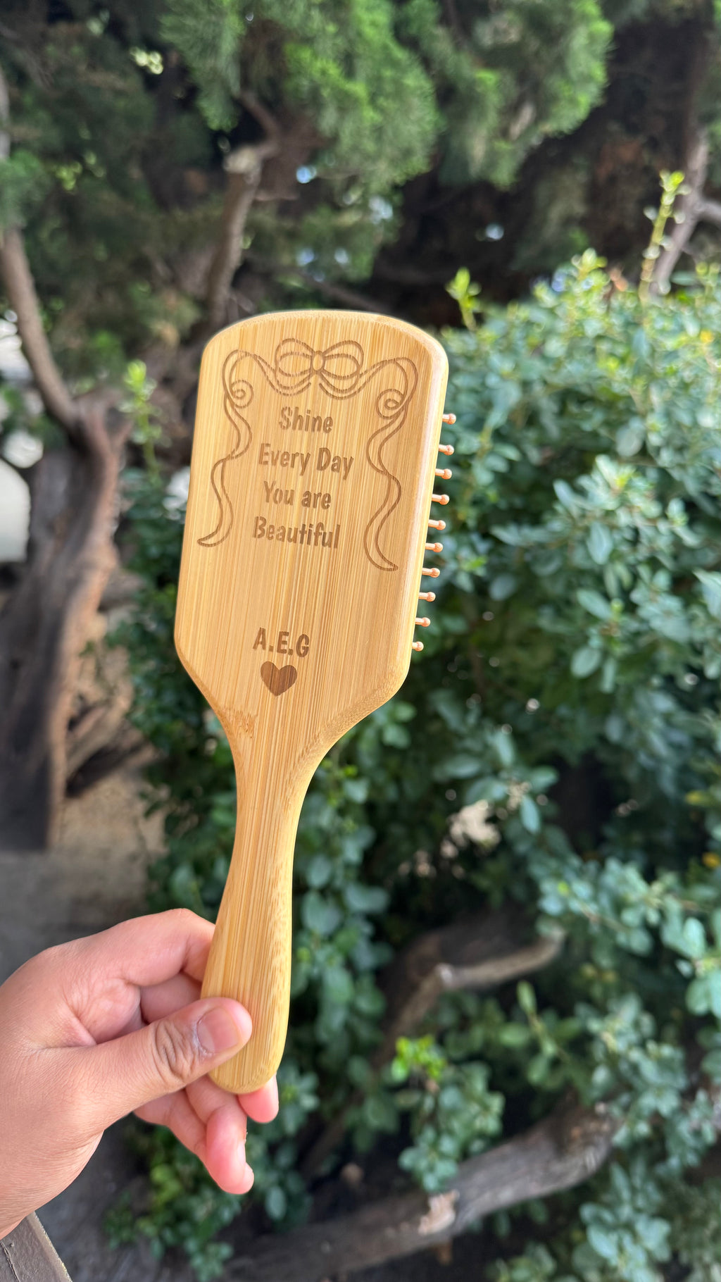 personalized Bamboo Hair Brush - Custom Name & Message