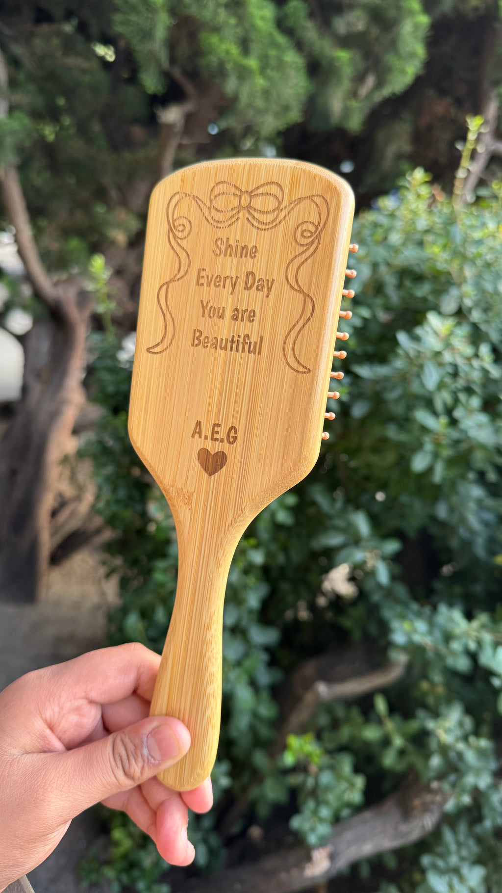 personalized Bamboo Hair Brush - Custom Name & Message